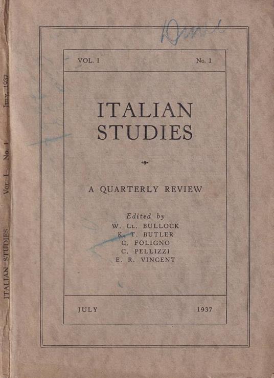 Italian studies, vol. I, n. 1, 1937 - copertina