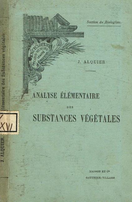 Analyse élémentaire des substances végétales - copertina