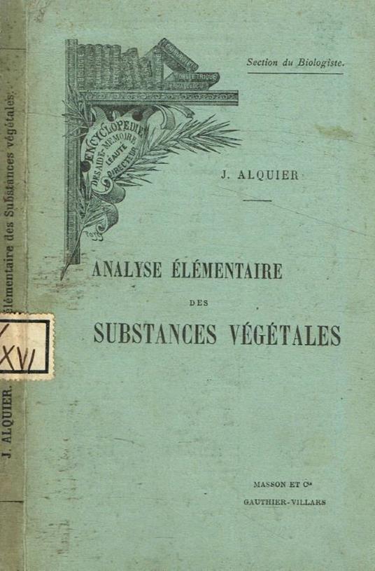 Analyse élémentaire des substances végétales - copertina