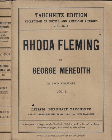 Rhoda fleming vol. I - George Meredith - copertina