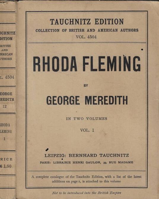 Rhoda fleming vol. I - George Meredith - copertina