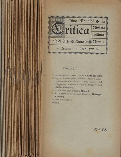 La Critica dal n. 1 al n. 23- n. 25- dal n. 27 al n. 37 Anno - copertina