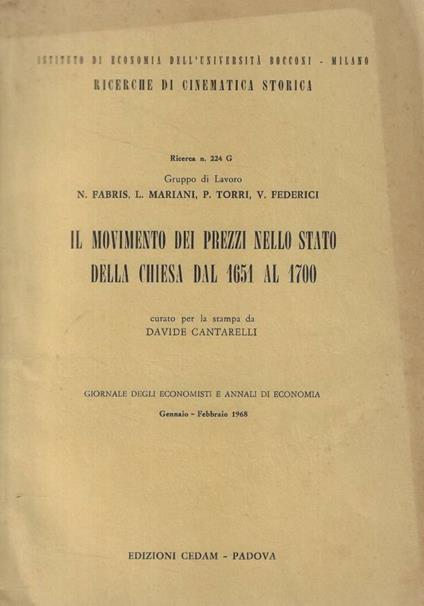 Il movimento dei prezzi nello stato della Chiesa dal 1651 al - copertina