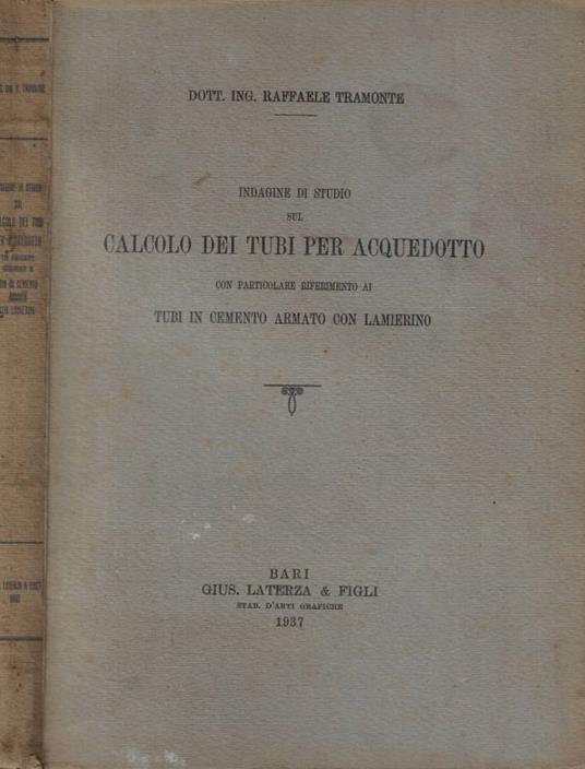 Indagine di studio sul calcolo dei tubi per acquedotto con p - copertina