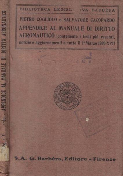 Appendice al manuale di diritto aeronautico - copertina