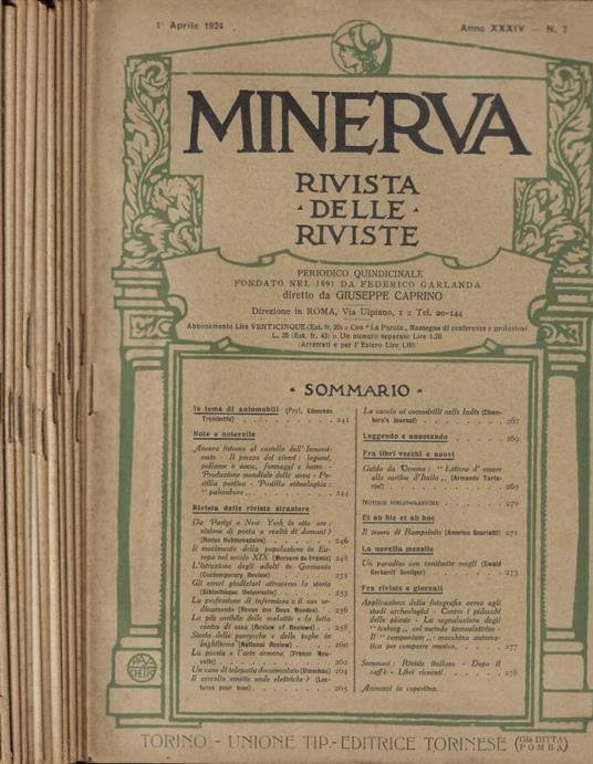 Minerva dal n. 7 al n. 21 Anno 1924 - copertina