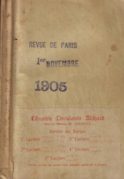 La revue de Paris n. 21 Anno 1905 - copertina