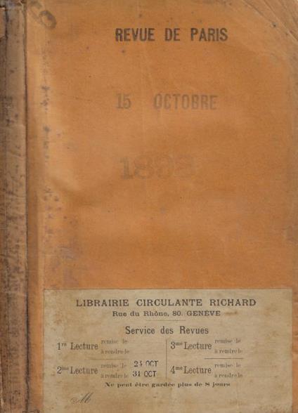 La Revue de Paris n. 20 Anno 1898 - copertina