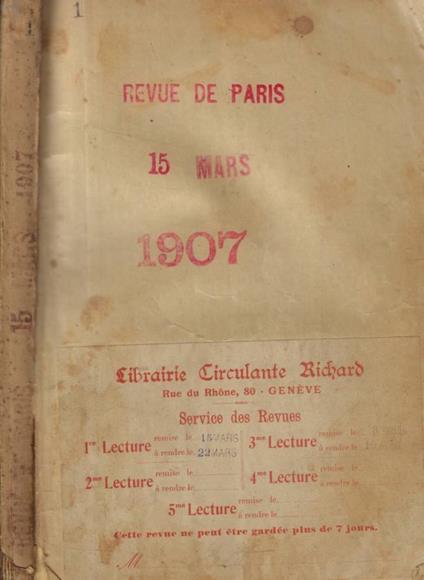 La Revue de Paris n. 6 Anno 1907 - copertina