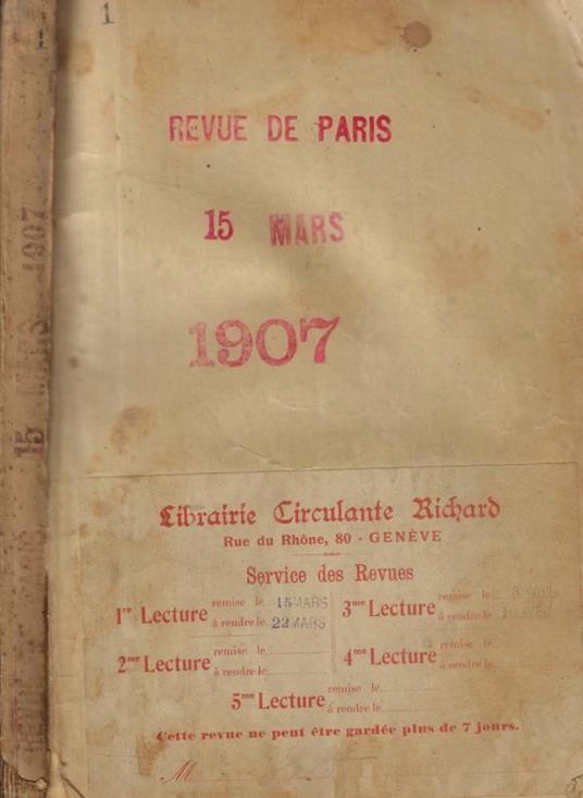 La Revue de Paris n. 6 Anno 1907 - copertina