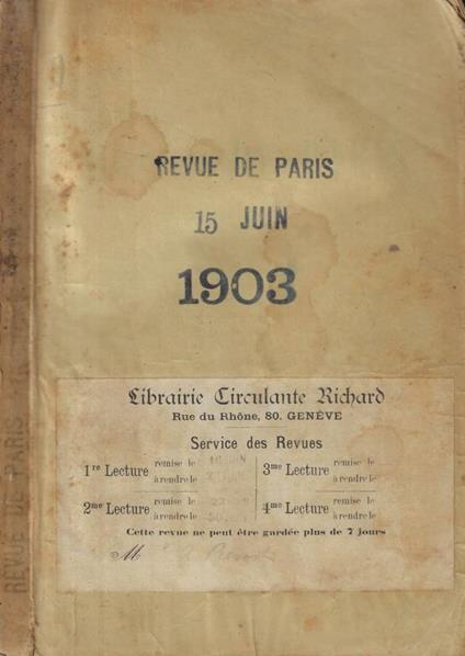 La Revue de Paris n. 12 Anno 1903 - copertina