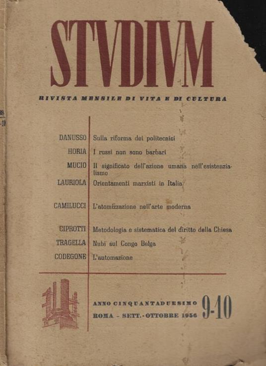 Studium n. 9-10 Anno 1956 - copertina