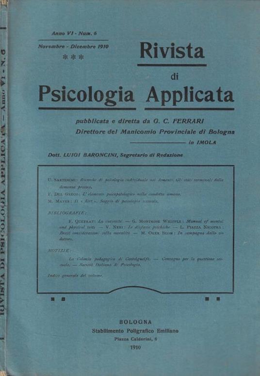 Rivista di psicologia applicata n. 6 Anno 1910 - copertina