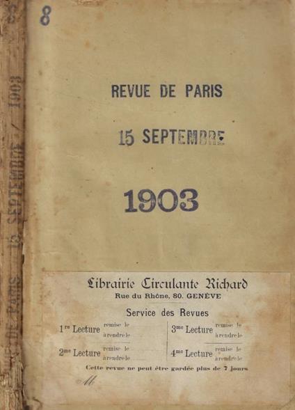 Revue de Paris n. 18 Anno 1903 - copertina