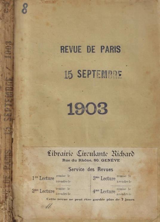 Revue de Paris n. 18 Anno 1903 - copertina