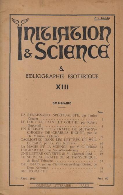 Initiation et science XIII Anno 1950 - copertina