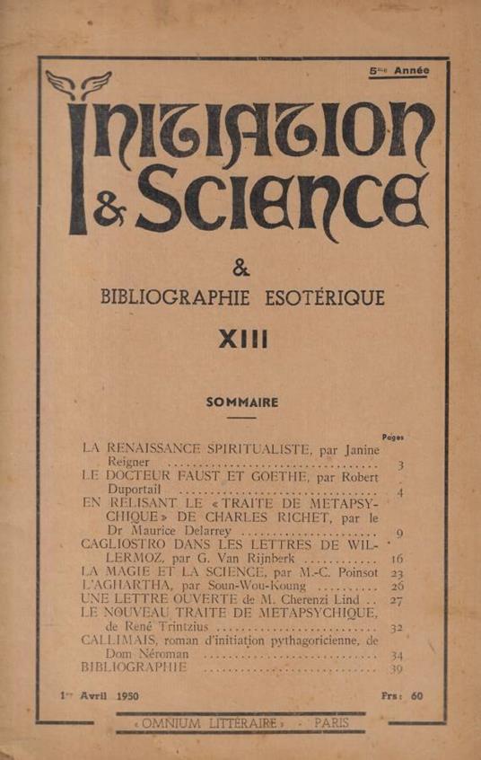 Initiation et science XIII Anno 1950 - copertina