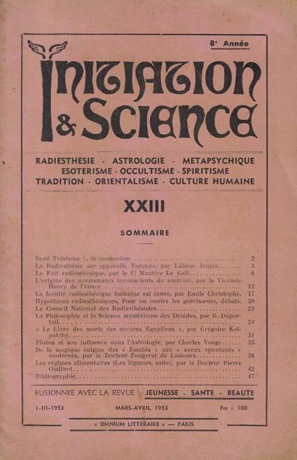 Initiation et science XXIII Anno 1953 - copertina