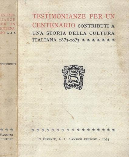 Testimonianze per un centenario - copertina