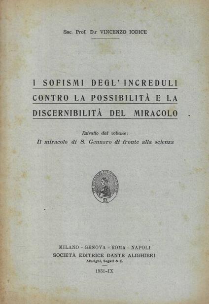 I sofismi degli'increduli contro la possibilità e la discern - copertina