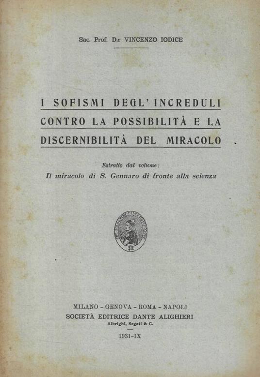 I sofismi degli'increduli contro la possibilità e la discern - copertina