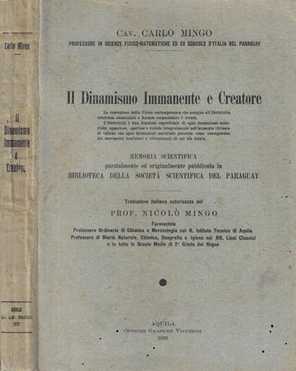 Il Dinamismo Immanente e Creatore - copertina