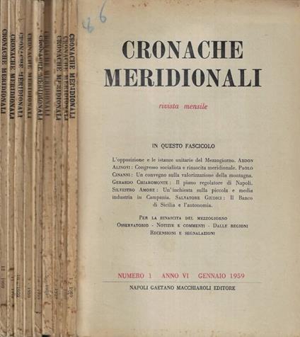 Cronache meridionali n. 1-2-3-5-7/8-9-10-11-12 Anno 1959 - copertina