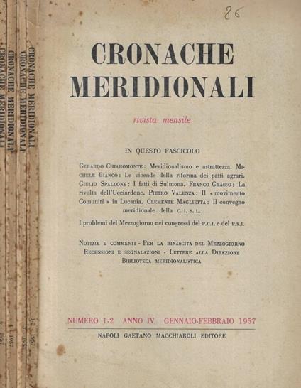 Cronache meridionali n. 1/2-3-4-6 Anno 1957 - copertina