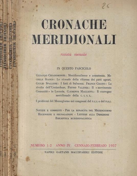 Cronache meridionali n. 1/2-3-4-6 Anno 1957 - copertina