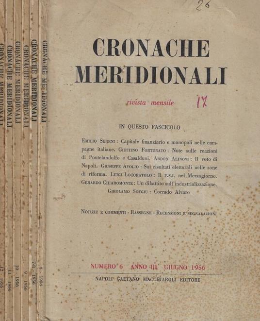 Cronache meridionali dal n. 6 al n. 12 Anno 1956 - copertina