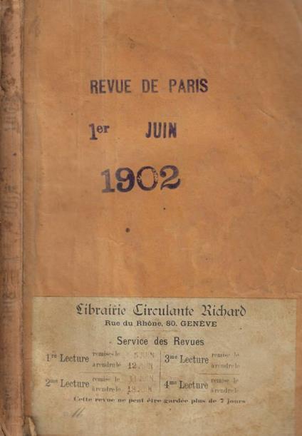 Revue de Paris n. 11 Anno 1902 - copertina