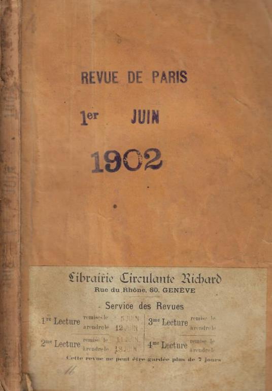 Revue de Paris n. 11 Anno 1902 - copertina