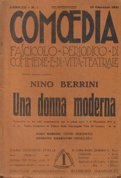 Comoedia n. 1 Anno 1921 - copertina