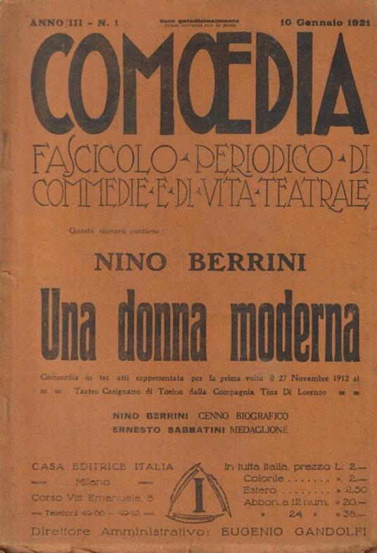 Comoedia n. 1 Anno 1921 - copertina