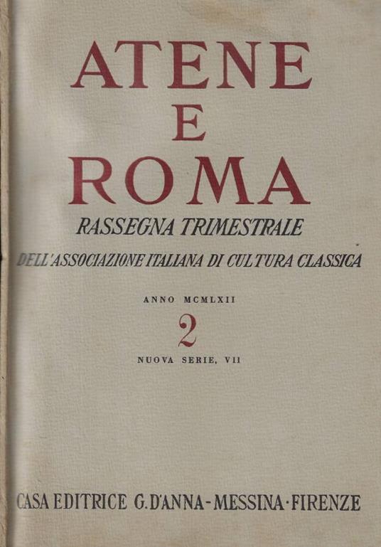 Atene e Roma n. 2 Anno 1962 - copertina