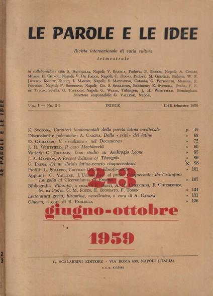 Le parole e le idee n. 2-3 Anno 1959 - copertina