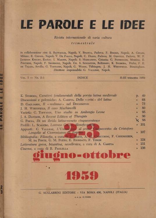 Le parole e le idee n. 2-3 Anno 1959 - copertina