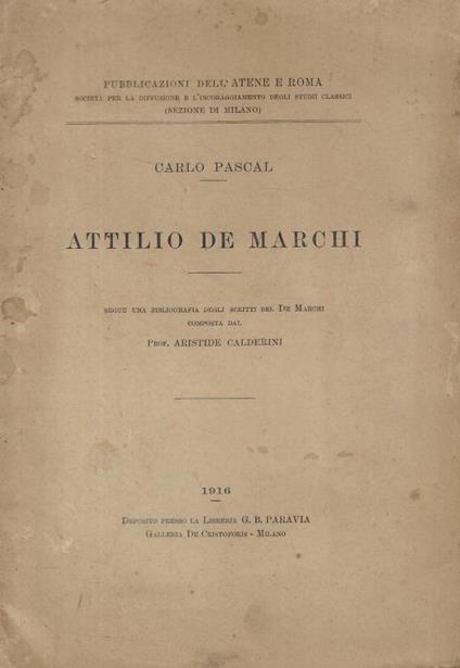 Attilio de Marchi - Carlo Pascal - copertina