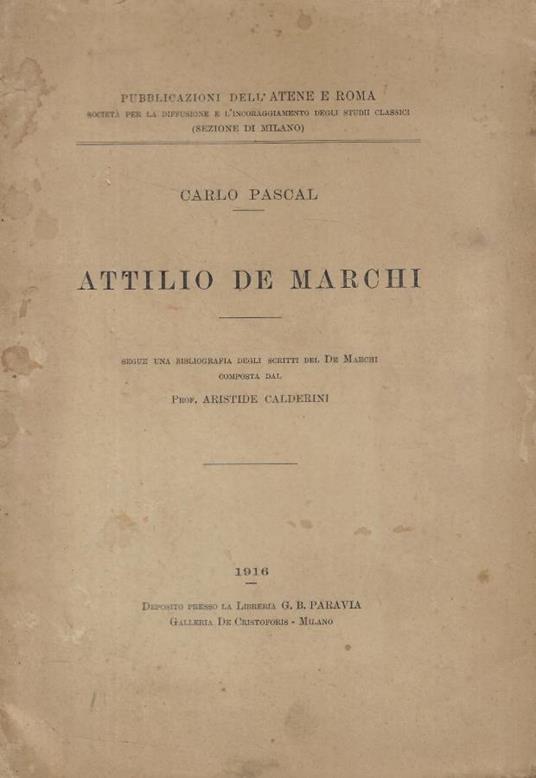 Attilio de Marchi - Carlo Pascal - copertina