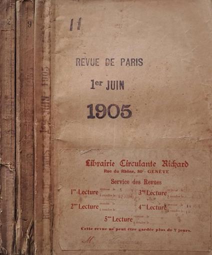 La Revue de Paris. N. 11, 1er Juin 1905; n. 12, 15 Juin 1905 - copertina