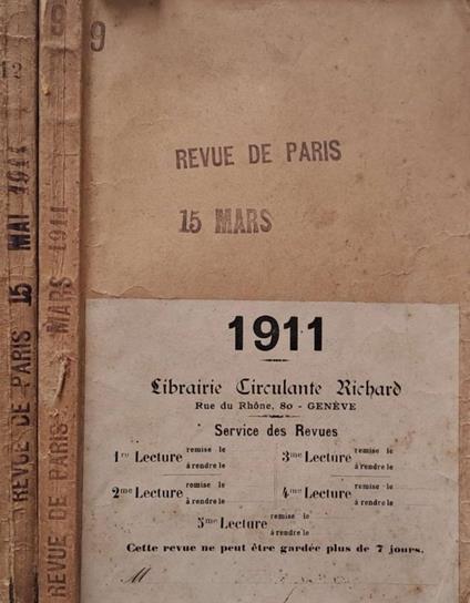 La Revue de Paris. N. 16, 1911; n. 10, 1911 - copertina