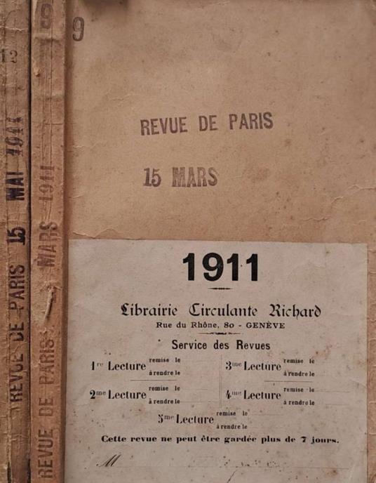 La Revue de Paris. N. 16, 1911; n. 10, 1911 - copertina
