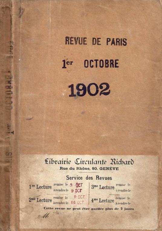 La Revue de Paris. N. 19, 1er Octobre 1902 - copertina