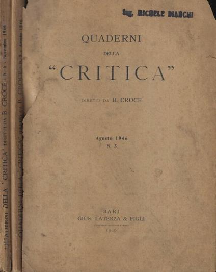 Quaderni della critica n. 5-6 Anno 1946 - copertina