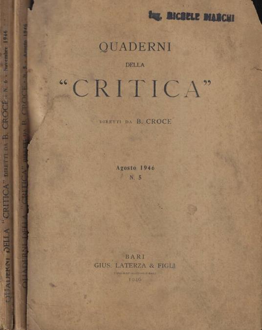 Quaderni della critica n. 5-6 Anno 1946 - copertina