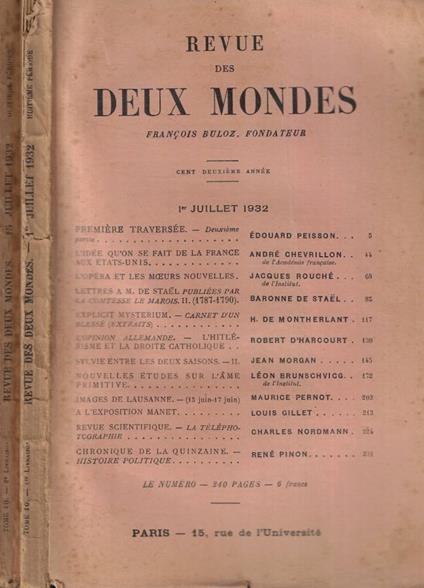 Revue des Deux Mondes 2 numeri Anno 1932 - copertina