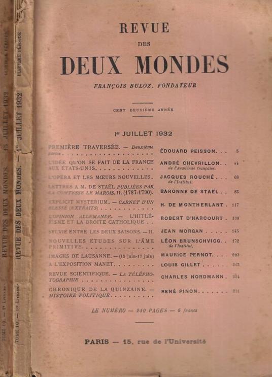 Revue des Deux Mondes 2 numeri Anno 1932 - copertina