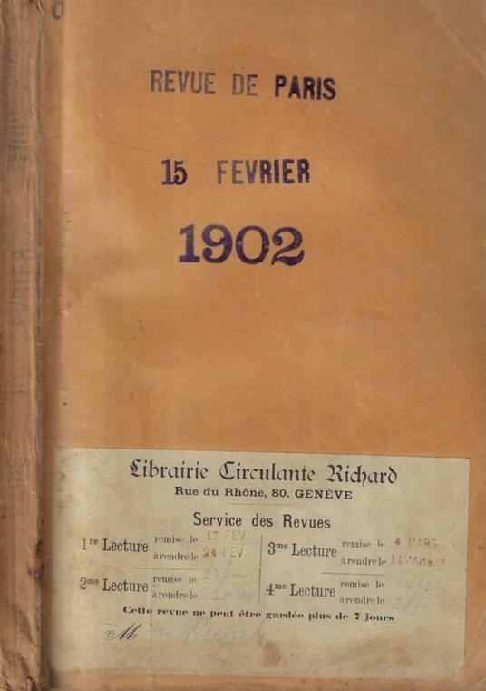 Revue de Paris n. 4 Anno 1902 - copertina