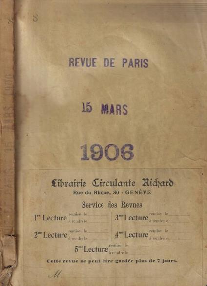 Revue de Paris n. 6 Anno 1906 - copertina