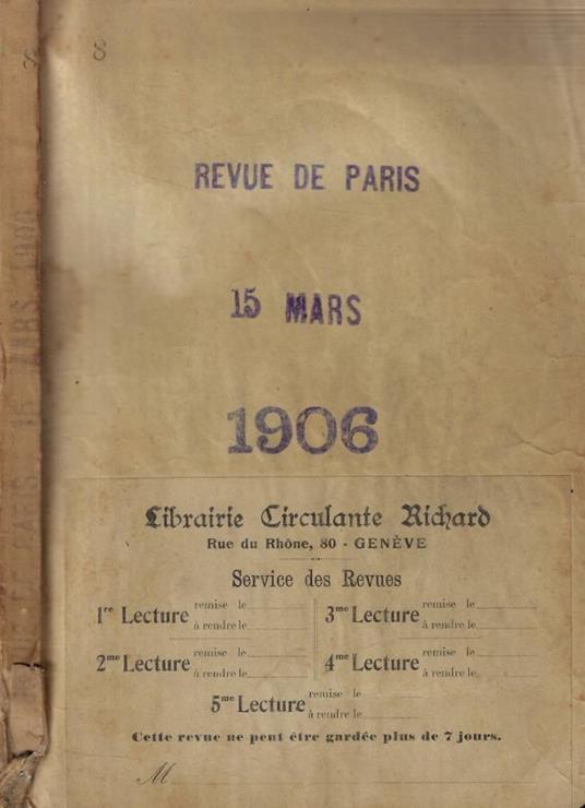 Revue de Paris n. 6 Anno 1906 - copertina